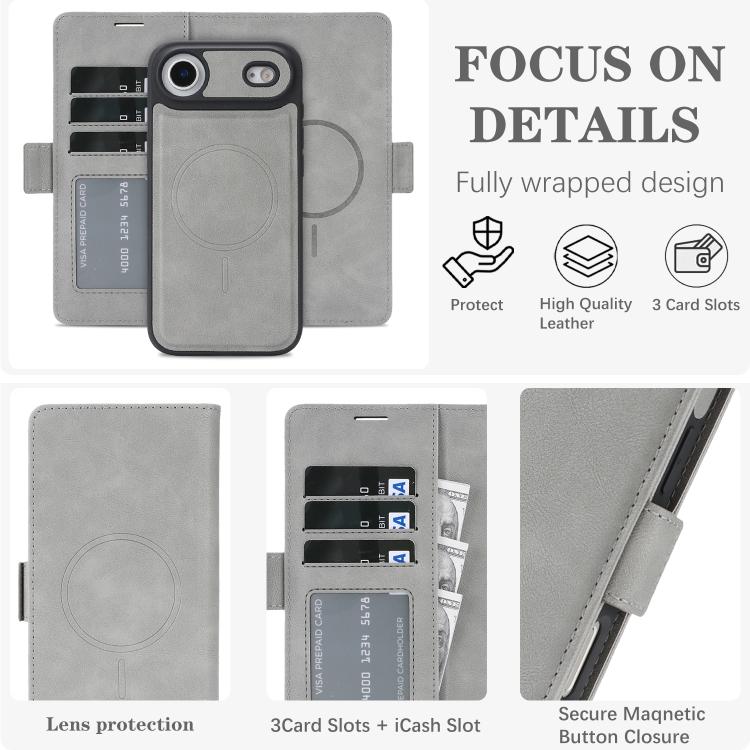 For iPhone Air Kalebol Strong Magnetic MagSafe Ring 2 In 1 Split Leather Phone Case(Gray) - iPhone Air Cases by Kalebol | Online Shopping UK | buy2fix