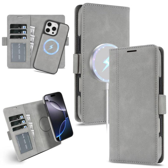 For iPhone 16 Pro Max Kalebol Strong Magnetic MagSafe Ring 2 In 1 Split Leather Phone Case(Gray)