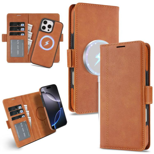For iPhone 14 Pro Kalebol Strong Magnetic MagSafe Ring 2 In 1 Split Leather Phone Case(Brown)