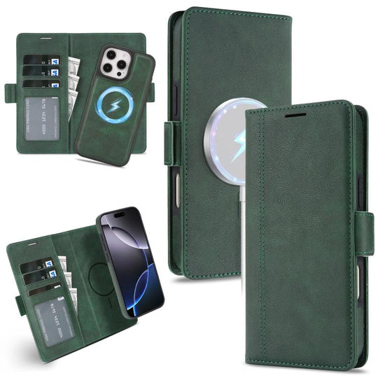 For iPhone 14 Pro Kalebol Strong Magnetic MagSafe Ring 2 In 1 Split Leather Phone Case(Green)