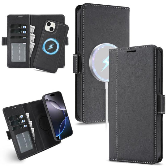 For iPhone 14 Plus Kalebol Strong Magnetic MagSafe Ring 2 In 1 Split Leather Phone Case(Black)