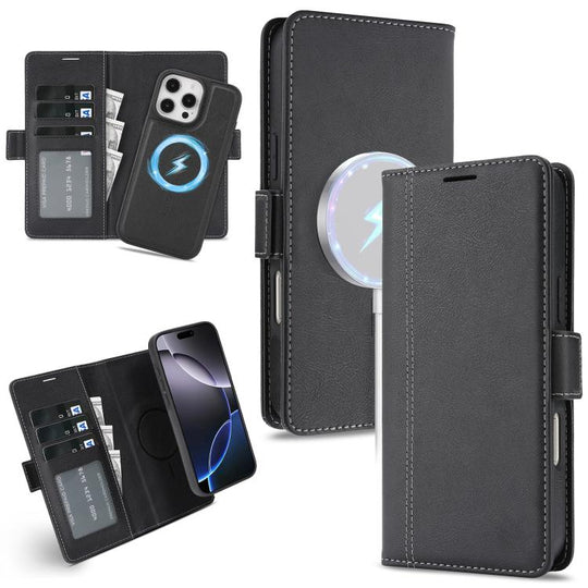For iPhone 13 Pro Max Kalebol Strong Magnetic MagSafe Ring 2 In 1 Split Leather Phone Case(Black)