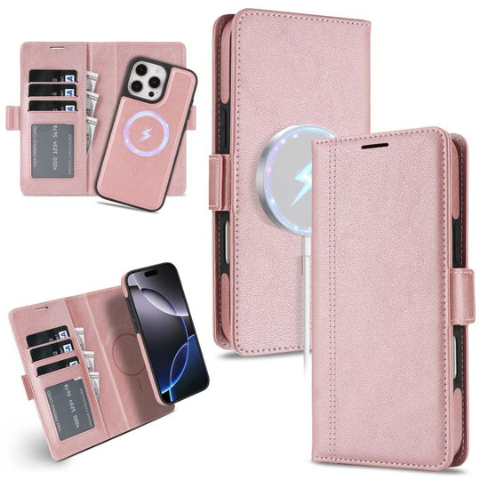 For iPhone 13 Pro Kalebol Strong Magnetic MagSafe Ring 2 In 1 Split Leather Phone Case(Rose Gold)