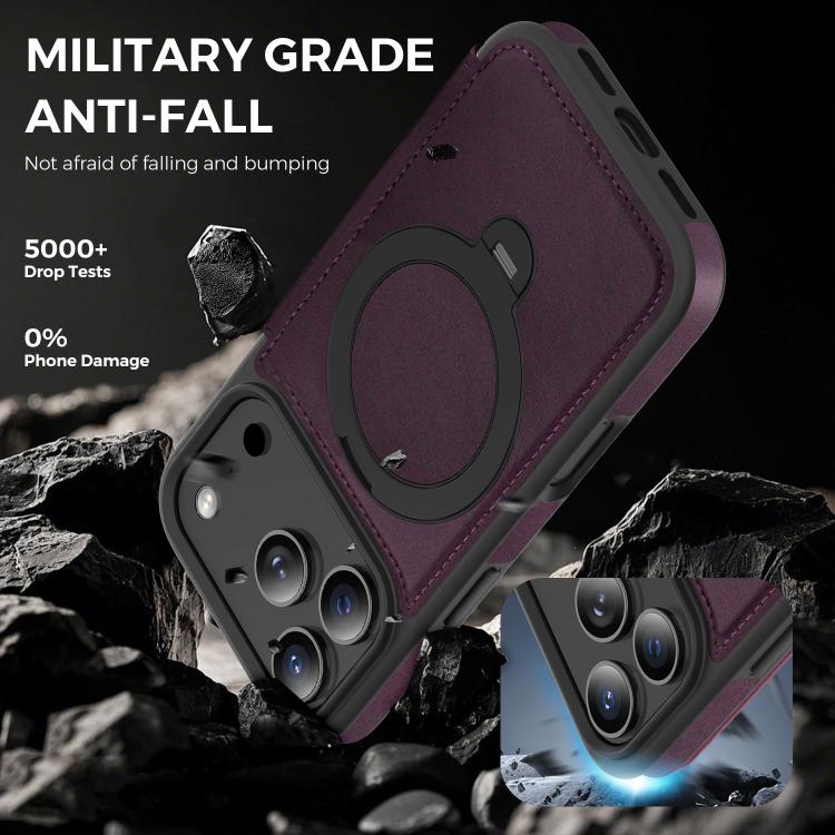 For iPhone 17 Pro Knight Shield 360 Rotation Holder MagSafe RFID Leather Phone Case(Purple) - iPhone 17 Pro Cases by buy2fix | Online Shopping UK | buy2fix