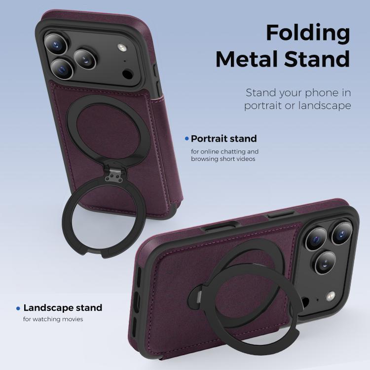 For iPhone 17 Pro Knight Shield 360 Rotation Holder MagSafe RFID Leather Phone Case(Purple) - iPhone 17 Pro Cases by buy2fix | Online Shopping UK | buy2fix