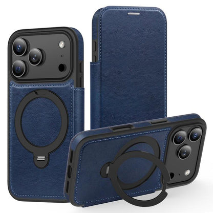 For iPhone 17 Pro Knight Shield 360 Rotation Holder MagSafe RFID Leather Phone Case(Blue) - iPhone 17 Pro Cases by buy2fix | Online Shopping UK | buy2fix