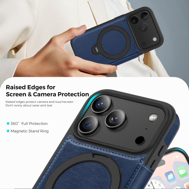 For iPhone 17 Pro Knight Shield 360 Rotation Holder MagSafe RFID Leather Phone Case(Blue) - iPhone 17 Pro Cases by buy2fix | Online Shopping UK | buy2fix