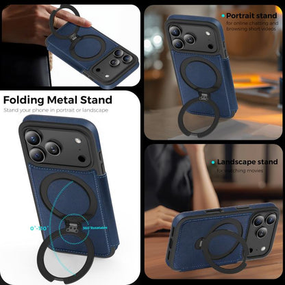 For iPhone 17 Pro Knight Shield 360 Rotation Holder MagSafe RFID Leather Phone Case(Blue) - iPhone 17 Pro Cases by buy2fix | Online Shopping UK | buy2fix