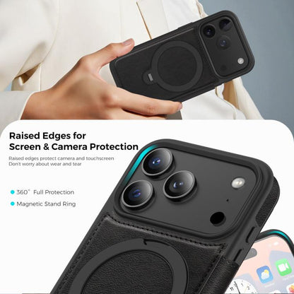 For iPhone 17 Pro Knight Shield 360 Rotation Holder MagSafe RFID Leather Phone Case(Black) - iPhone 17 Pro Cases by buy2fix | Online Shopping UK | buy2fix
