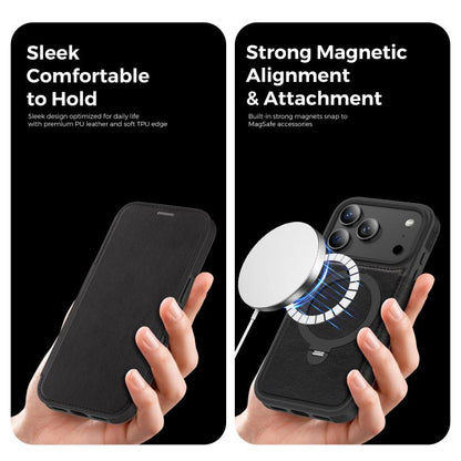 For iPhone 17 Pro Knight Shield 360 Rotation Holder MagSafe RFID Leather Phone Case(Black) - iPhone 17 Pro Cases by buy2fix | Online Shopping UK | buy2fix