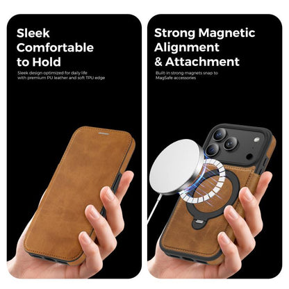 For iPhone 17 Pro Knight Shield 360 Rotation Holder MagSafe RFID Leather Phone Case(Brown) - iPhone 17 Pro Cases by buy2fix | Online Shopping UK | buy2fix