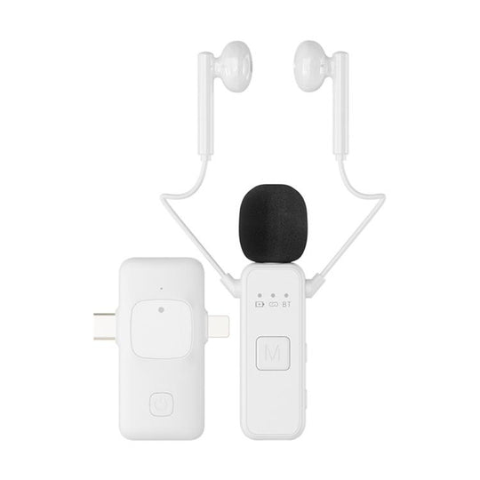 K3 Wireless Lavalier Microphone with Integrated Earphones and 2 in 1 Receiver For Live Streaming / Vlog / Interview(White)