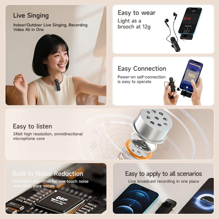 K3 Wireless Lavalier Microphone with Integrated Earphones and 2 in 1 Receiver For Live Streaming / Vlog / Interview(Black) - Microphone by buy2fix | Online Shopping UK | buy2fix
