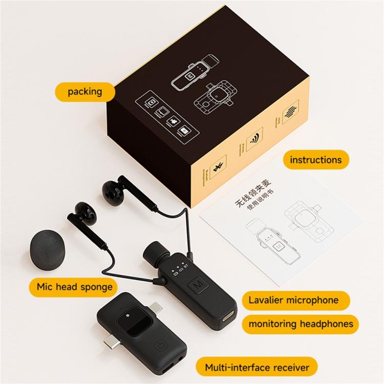 K3 Wireless Lavalier Microphone with Integrated Earphones and 2 in 1 Receiver For Live Streaming / Vlog / Interview(Black) - Microphone by buy2fix | Online Shopping UK | buy2fix
