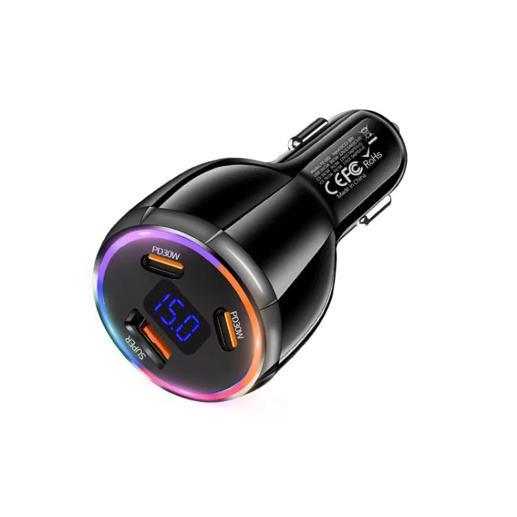 TE-S02 Display Screen PD30W x 2 and QC 30W Car Charger for Mobile Phones / Tablets(Black) - Car Charger by buy2fix | Online Shopping UK | buy2fix