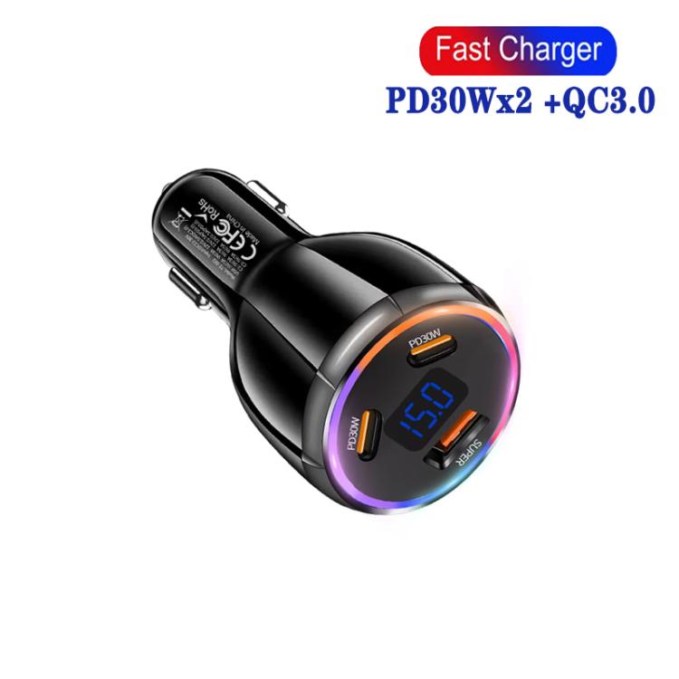 TE-S02 Display Screen PD30W x 2 and QC 30W Car Charger for Mobile Phones / Tablets(Black) - Car Charger by buy2fix | Online Shopping UK | buy2fix