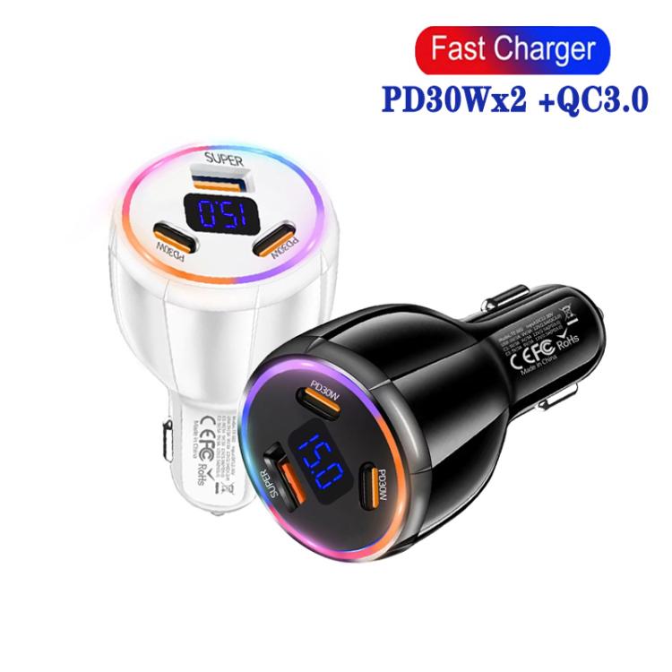 TE-S02 Display Screen PD30W x 2 and QC 30W Car Charger for Mobile Phones / Tablets(White) - Car Charger by buy2fix | Online Shopping UK | buy2fix