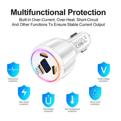 TE-S02 Display Screen PD30W x 2 and QC 30W Car Charger for Mobile Phones / Tablets(White) - Car Charger by buy2fix | Online Shopping UK | buy2fix