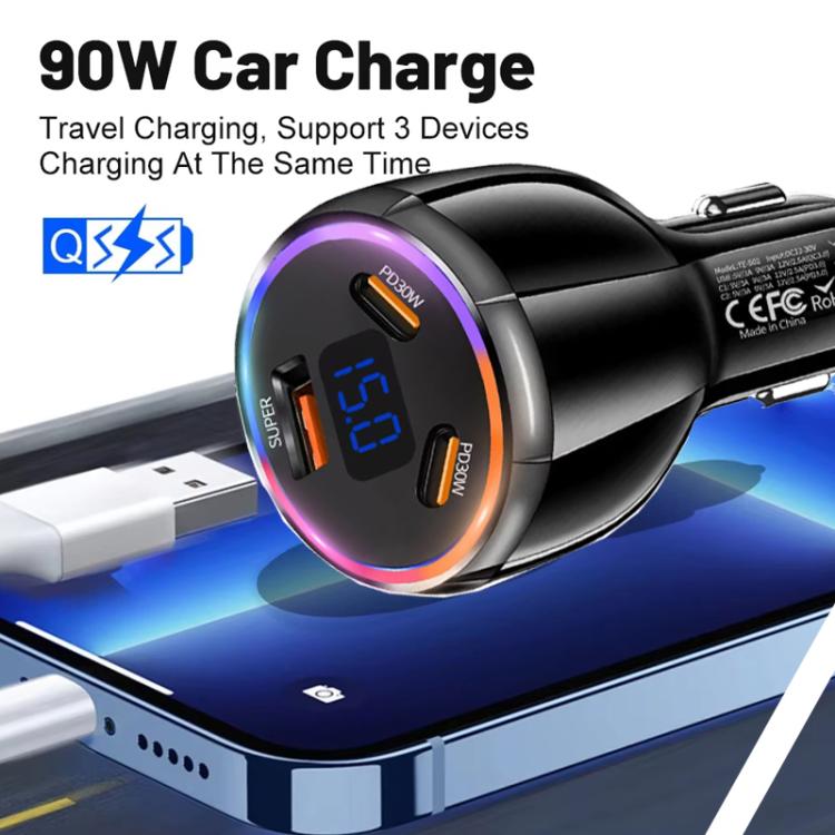 TE-S02 Display Screen PD30W x 2 and QC 30W Car Charger for Mobile Phones / Tablets(Black) - Car Charger by buy2fix | Online Shopping UK | buy2fix