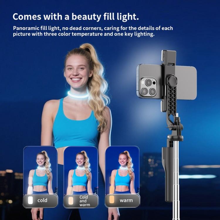 K50 1.9m Extendable Live Streaming Floor Stand Single Phone Clip Bluetooth Selfie Stick Tripod(Black) - Selfie Sticks by buy2fix | Online Shopping UK | buy2fix