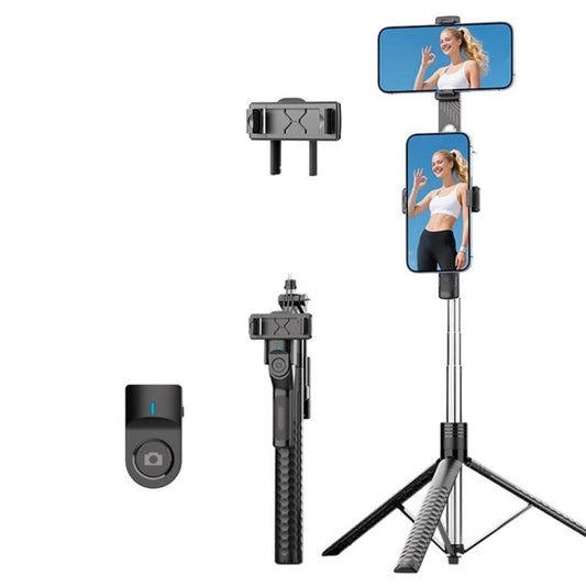 K50 1.9m Extendable Live Streaming Tripod Dual Phone Clip Bluetooth Selfie Stick(Black) - Selfie Sticks by buy2fix | Online Shopping UK | buy2fix