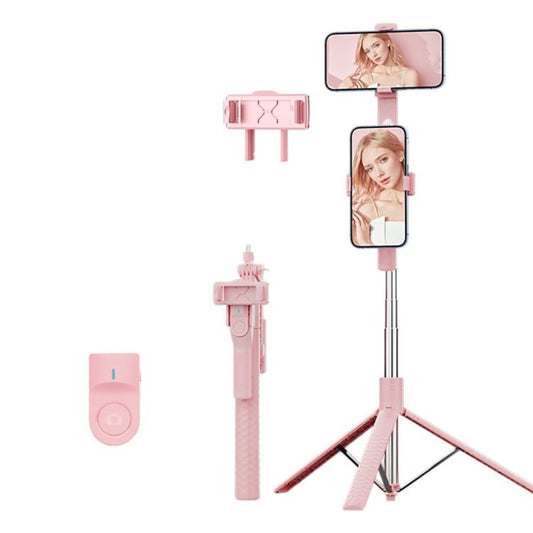 K50 1.9m Extendable Live Streaming Tripod Dual Phone Clip Bluetooth Selfie Stick(Pink) - Selfie Sticks by buy2fix | Online Shopping UK | buy2fix