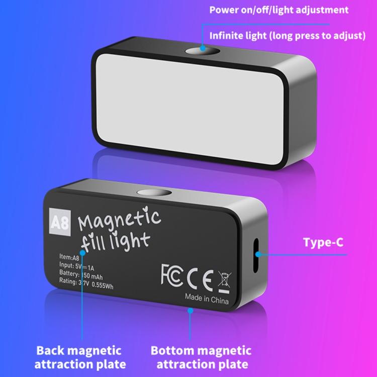 A8 Phone Photography Video Streaming Portable LED Light Mini Magnetic Pocket Fill Light(White) - Selfie Light by buy2fix | Online Shopping UK | buy2fix
