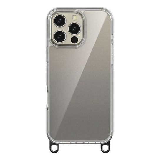 For iPhone 16 Pro Max Kalebol Minimalist High Transparency Multi Color Lanyard Hole Phone Case(Black)