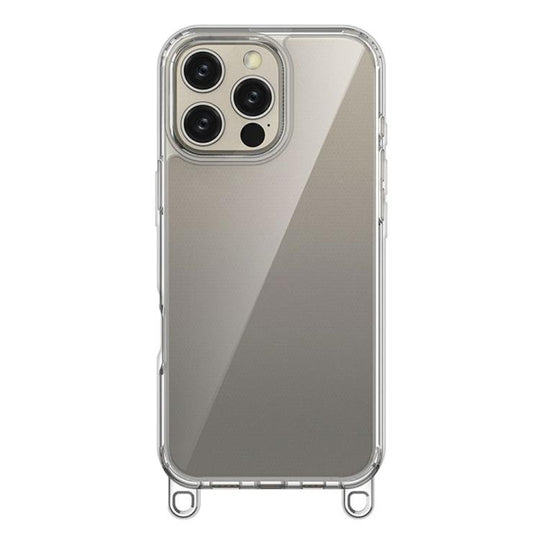 For iPhone 16 Pro Max Kalebol Minimalist High Transparency Multi Color Lanyard Hole Phone Case(Silver)
