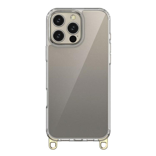 For iPhone 16 Pro Max Kalebol Minimalist High Transparency Multi Color Lanyard Hole Phone Case(Gold)