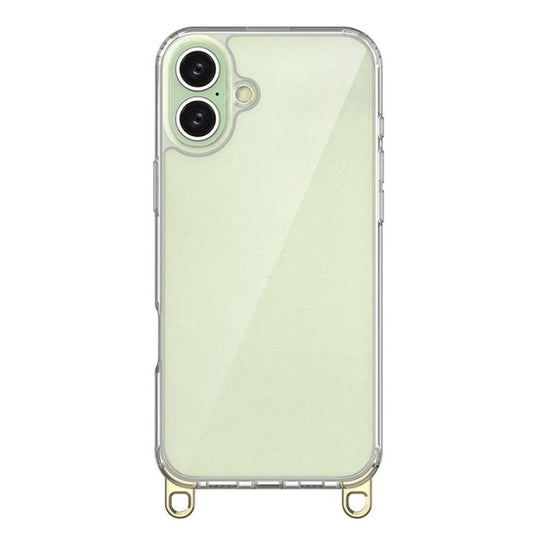 For iPhone 16 Plus Kalebol Minimalist High Transparency Multi Color Lanyard Hole Phone Case(Gold)
