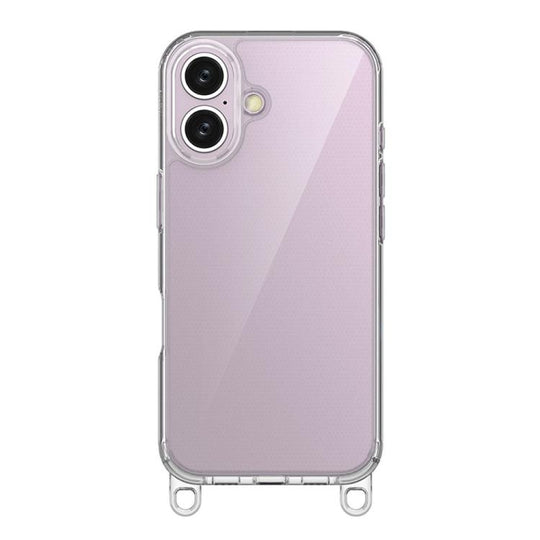 For iPhone 16 Kalebol Minimalist High Transparency Multi Color Lanyard Hole Phone Case(Transparent)