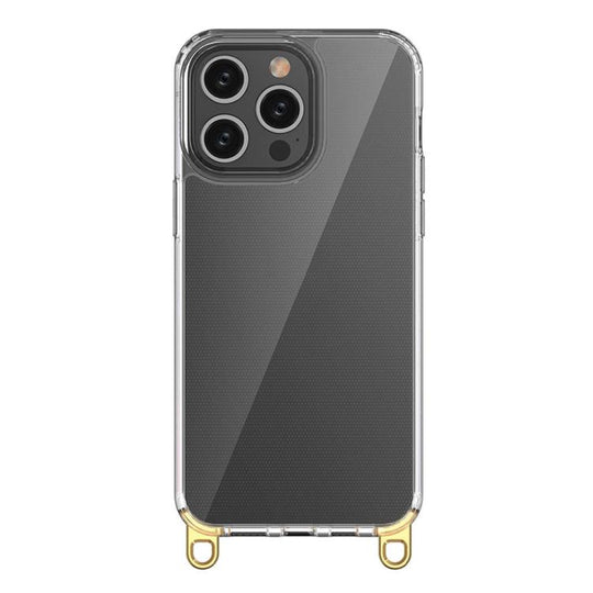 For iPhone 15 Pro Max Kalebol Minimalist High Transparency Multi Color Lanyard Hole Phone Case(Gold)