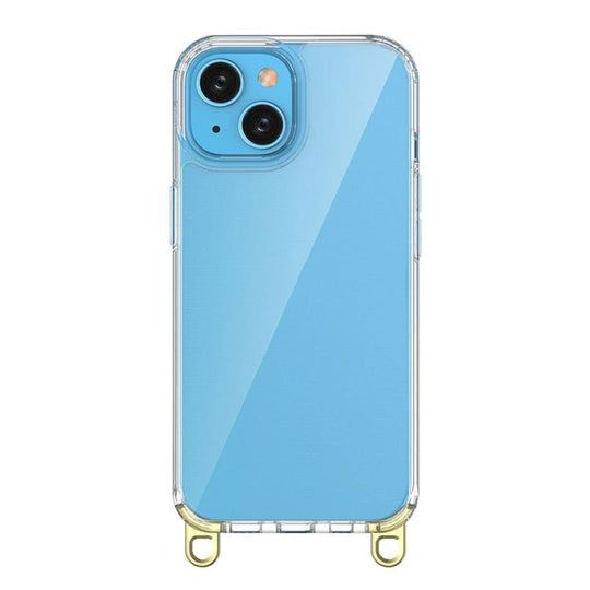 For iPhone 15 Kalebol Minimalist High Transparency Multi Color Lanyard Hole Phone Case(Gold)