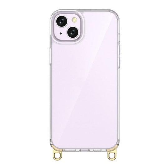 For iPhone 14 Plus Kalebol Minimalist High Transparency Multi Color Lanyard Hole Phone Case(Gold)
