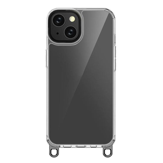 For iPhone 14 Kalebol Minimalist High Transparency Multi Color Lanyard Hole Phone Case(Black)