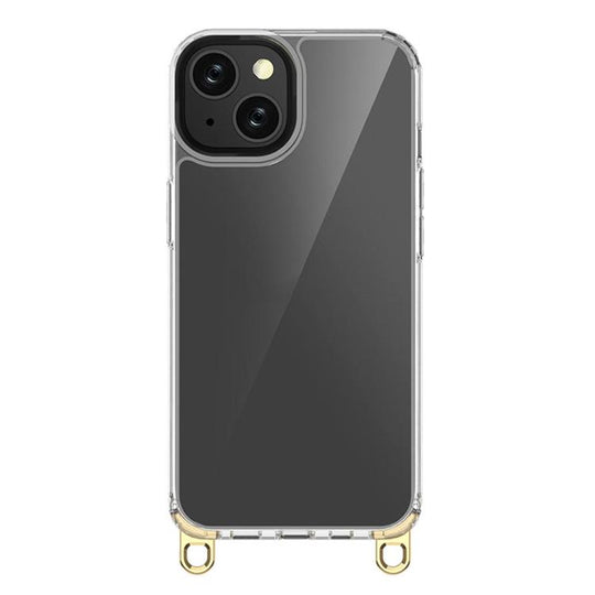 For iPhone 14 Kalebol Minimalist High Transparency Multi Color Lanyard Hole Phone Case(Gold)