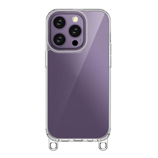 For iPhone 14 Pro Kalebol Minimalist High Transparency Multi Color Lanyard Hole Phone Case(Silver)