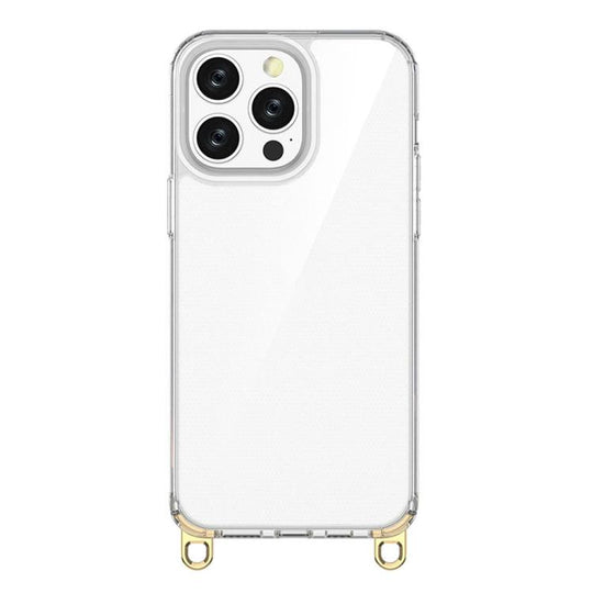 For iPhone 14 Pro Max Kalebol Minimalist High Transparency Multi Color Lanyard Hole Phone Case(Gold)