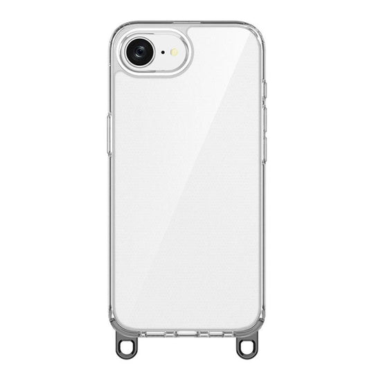 For iPhone 17e / 16e Kalebol Minimalist High Transparency Multi Color Lanyard Hole Phone Case(Black)