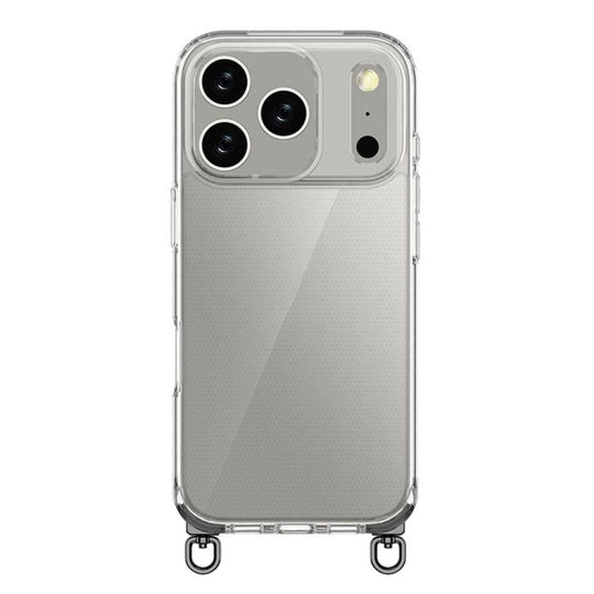 For iPhone 17 Pro Kalebol Minimalist High Transparency Multi Color Rotating Lanyard Hole Phone Case(Black)