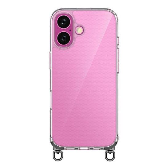 For iPhone 17 Kalebol Minimalist High Transparency Multi Color Rotating Lanyard Hole Phone Case(Black)