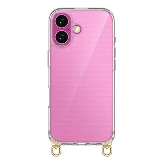 For iPhone 17 Kalebol Minimalist High Transparency Multi Color Rotating Lanyard Hole Phone Case(Gold)