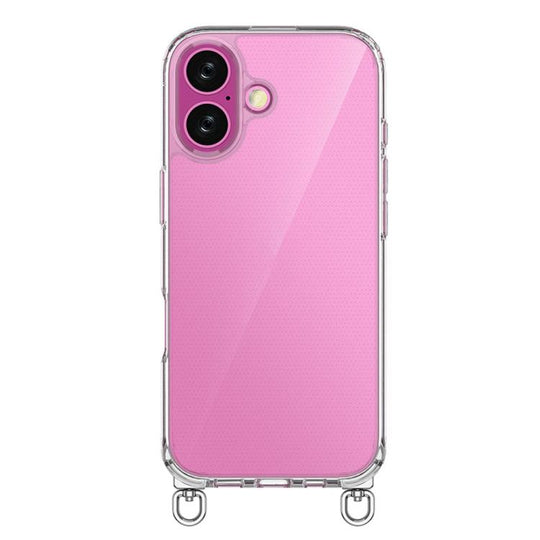 For iPhone 16 Plus Kalebol Minimalist High Transparency Multi Color Rotating Lanyard Hole Phone Case(Silver)