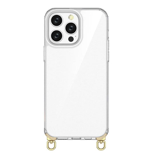 For iPhone 13 Pro Max Kalebol Minimalist High Transparency Multi Color Rotating Lanyard Hole Phone Case(Gold)