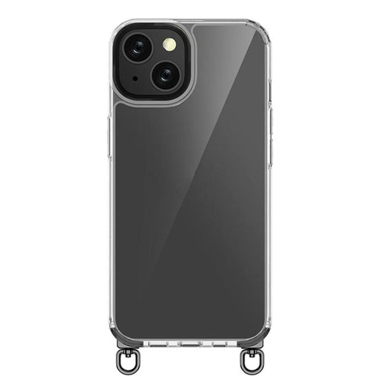 For iPhone 13 Kalebol Minimalist High Transparency Multi Color Rotating Lanyard Hole Phone Case(Black)