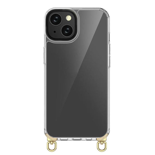 For iPhone 13 Kalebol Minimalist High Transparency Multi Color Rotating Lanyard Hole Phone Case(Gold)