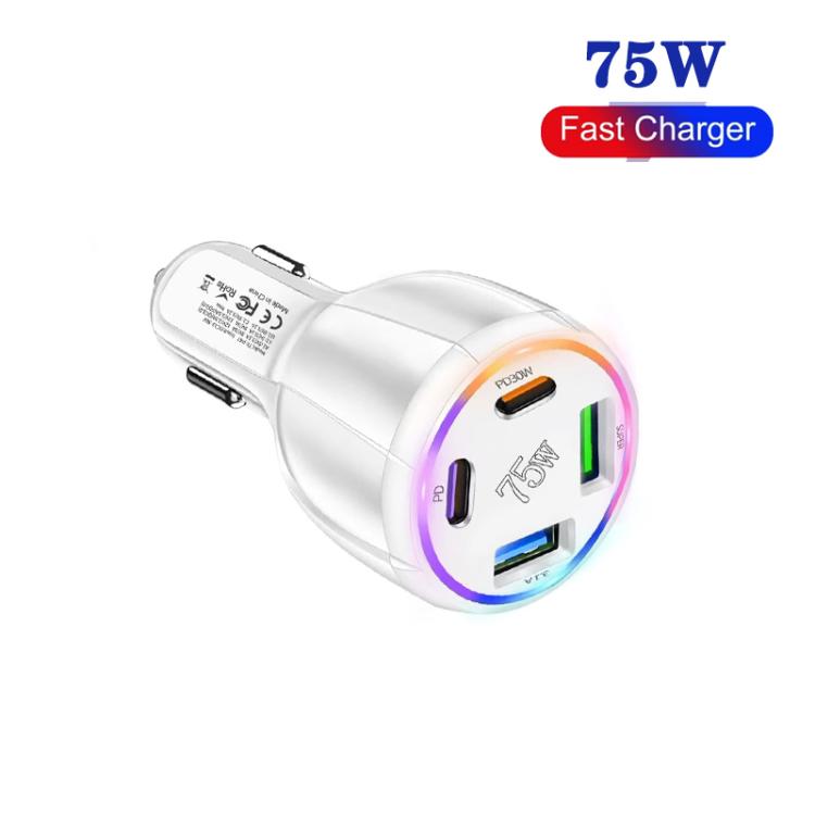 75W USB-C x 2 and USB x 2 Multi Port Car Charger(White) - Car Charger by buy2fix | Online Shopping UK | buy2fix