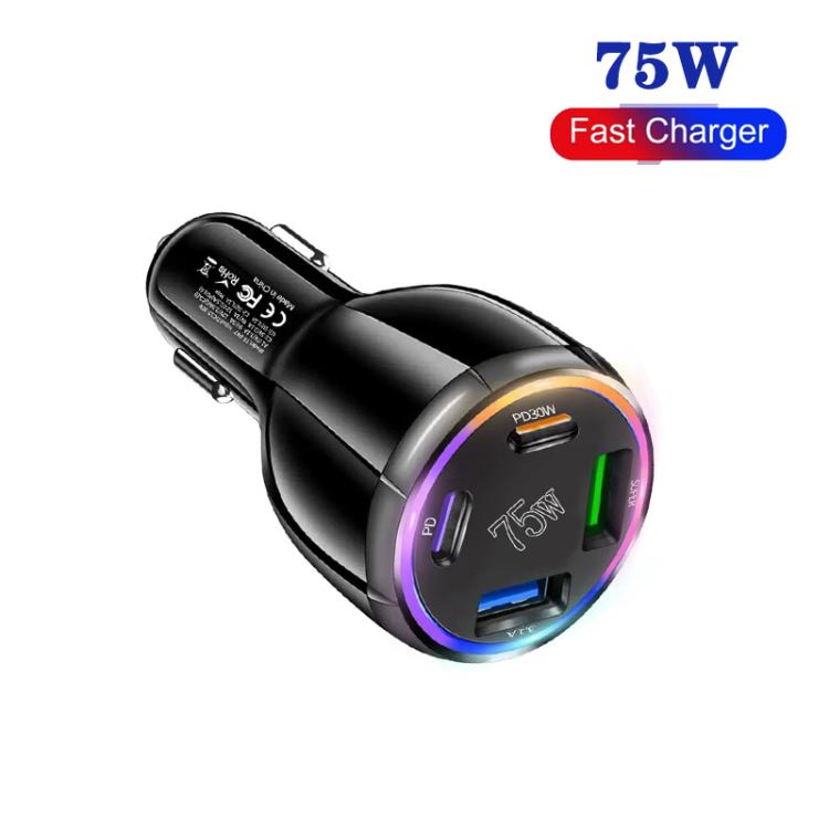 75W USB-C x 2 and USB x 2 Multi Port Car Charger(Black) - Car Charger by buy2fix | Online Shopping UK | buy2fix