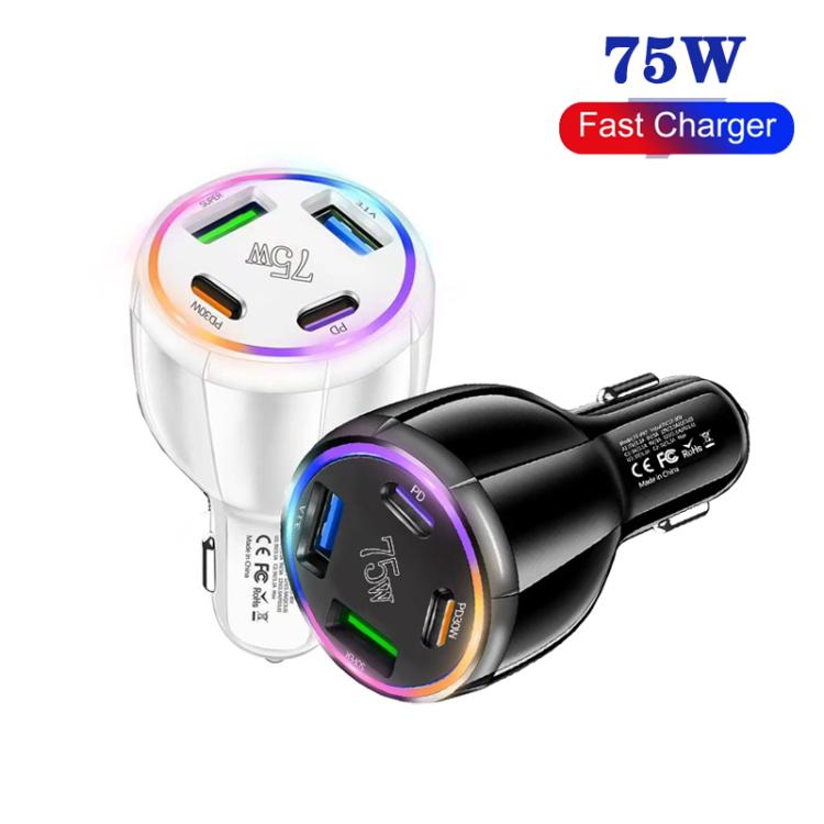75W USB-C x 2 and USB x 2 Multi Port Car Charger(White) - Car Charger by buy2fix | Online Shopping UK | buy2fix